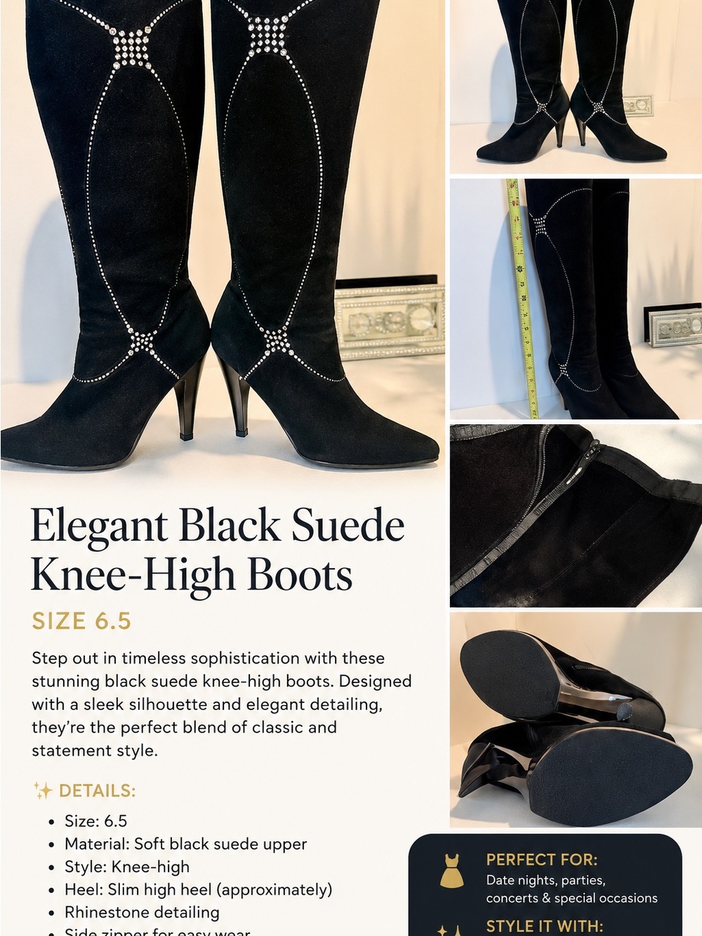 Elegant Black Suede Knee-High Boots